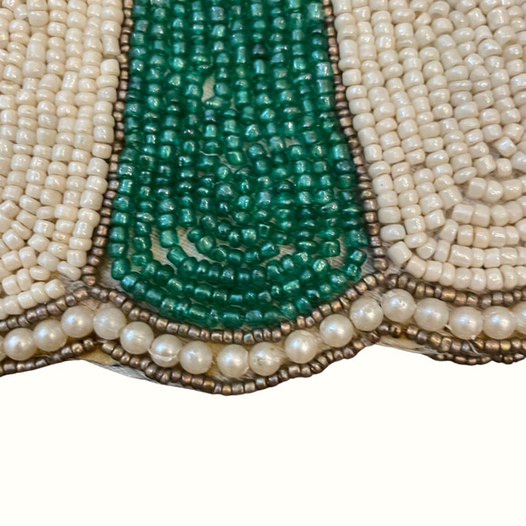 Tiramisu Glass Beaded Placemats 15in Green & Cream Candy Stripe Set of 2 NEW - Picture 6 of 9